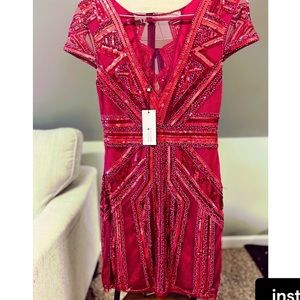 Molly Bracken woven sequin dress size S deep red